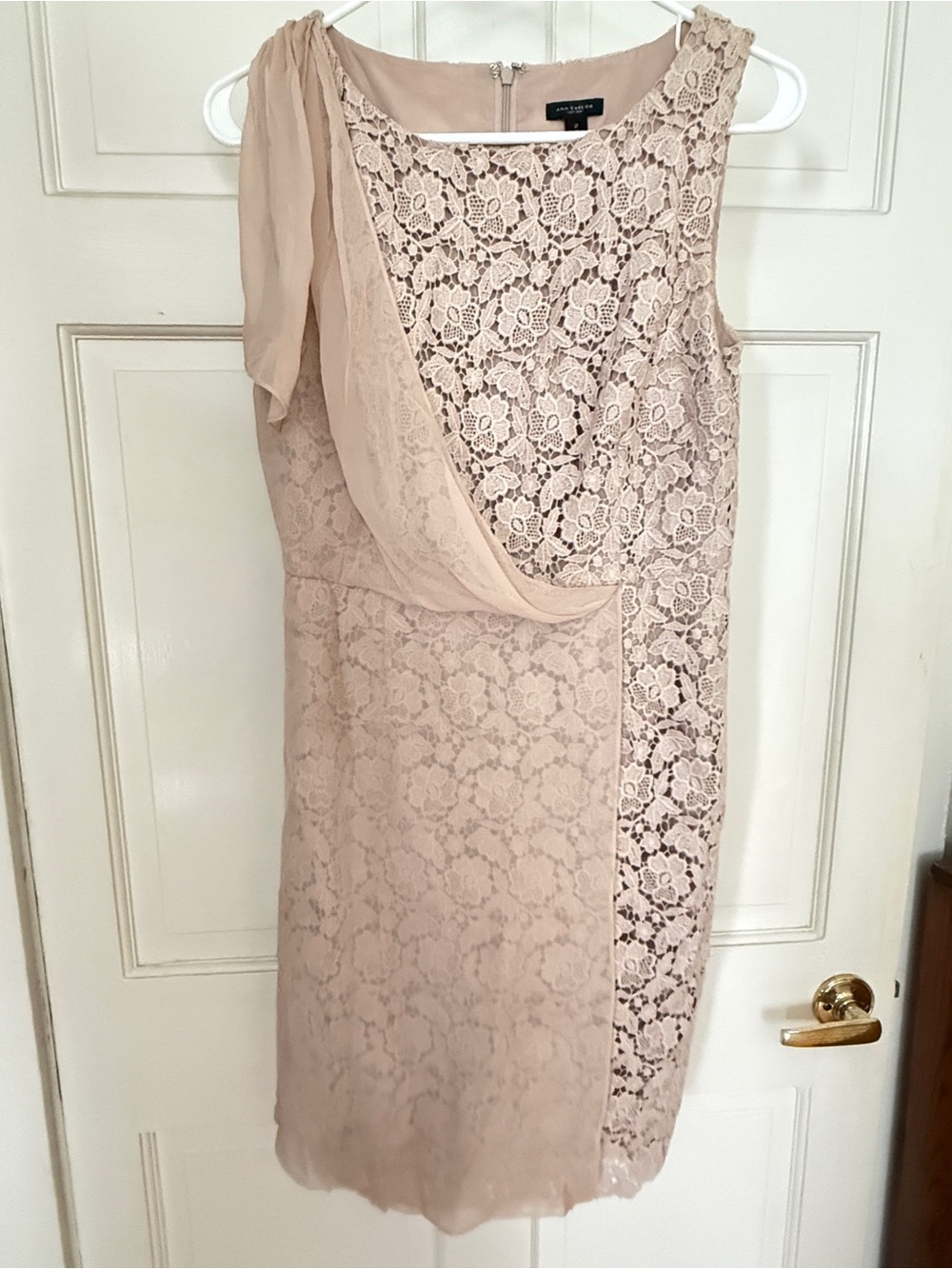 Ann Taylor One-Shoulder Lace Dress in Blush Pink